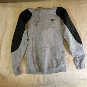 adidas Originals Heather Gray Hoodie with Ribbed Black Sleeves